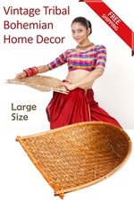Cesto bohemien vintage unico tribale asiatico ecologico arte popolare da parete fatto a mano