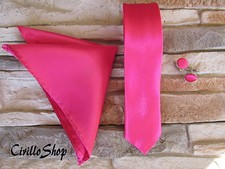 CRAVATTA SLIM 5cm FAZZOLETTO GEMELLI FUCSIA FUXIA CRAVATTINO POCHETTE RASO SETA