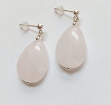 Orecchini pendenti in argento 925 con quarzo rosa naturale a goccia ed ematite 