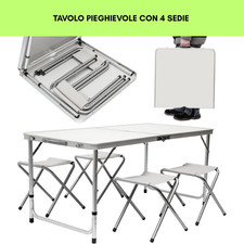 Tavolo Pieghevole da Giardino con 4 Sedie in Dura Resina a Valigetta HDPE