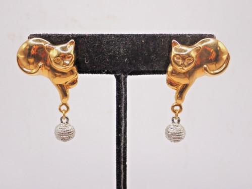 Orecchini gatto tono - oro, con