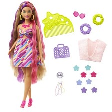 Barbie - Super Chioma bambola curvy con abito a fiori capelli fantasia lu
