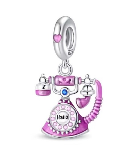 Ciondolo telefono antico - telefono, rosa