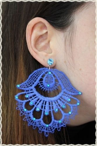 Orecchini pizzo macrame blu - orecchini, in