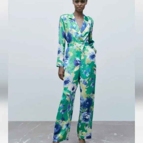 Nwt zara floral satin jumpsuit - floral,