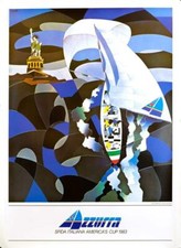America's Cup Sailboat racing Ugo Nespolo 1983 Azzurra poster stampa originale