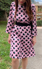 Abito vestito dress donna corto Maria Bellentani rosa pois cinta tg 42 cerimonia