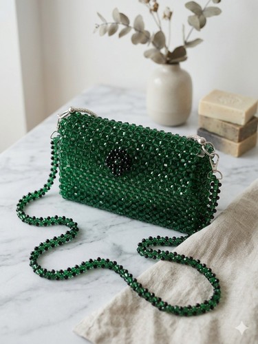 Borsa perline verde - in,