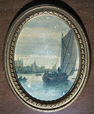 MINIATURA ovale Stampa Barca con vela cornice dorata plastica