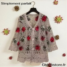 Cardigan Crochet Femme Fleurs