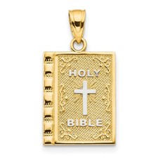 10k Yellow Gold With Rhodium-Plating Holy Bible Pendant