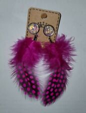 Orecchino in acciaio inossidabile con pietra Effetto Madreperla e pendente Piuma