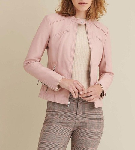 Giacca donna pelle - rosa, biker