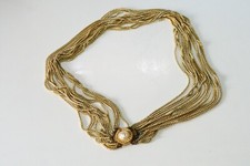 Collana a 14 fili in maglia di metallo dorato e fermaglio vintage anni 70