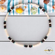 COLLANA UOMO SURFISTA PIETRE DURE NATURALI LEGNO EBANO TURCHESE PANNA MARRONE