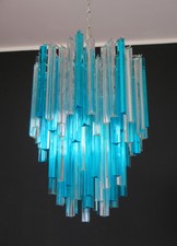Murano chandelier triedri – 92 prism - trasparent and blue