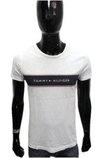 Tommy Hilfiger T-shirt Uomo Bianca Logo Frontale Taglia S Cotone Organico Slim