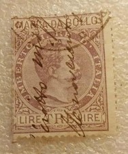 MARCA DA BOLLO-REGNO D'ITALIA-3 LIRE-1940-FILIGRANA CORONA RARO