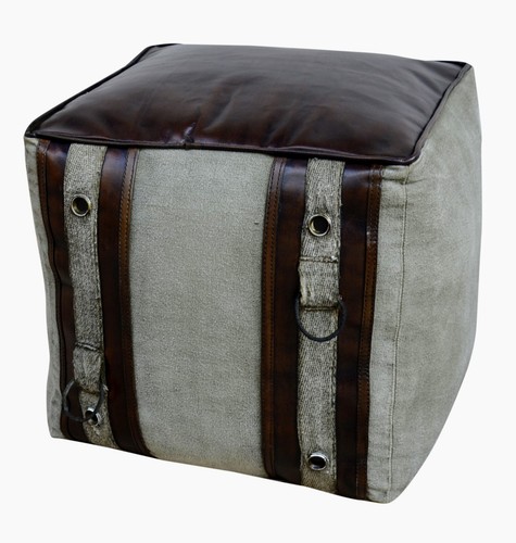 Square canvas leather pouf - square,