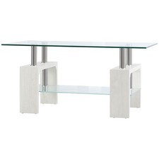 HOMCOM Tavolino da Salotto Moderno in Vetro e Legno Bianco 2 Livelli 90x50x42cm