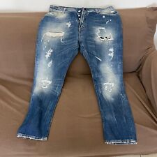 Jeans Raised Uomo con strappi bottoni TG 38 Americana Ita 52 Lavggio Blu bianco