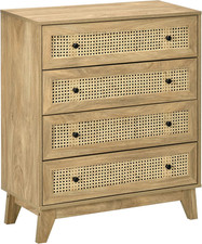 Cassettiera Camera Da Letto a 4 Cassetti in Rattan Stile Boho, Comò Moderna Con 