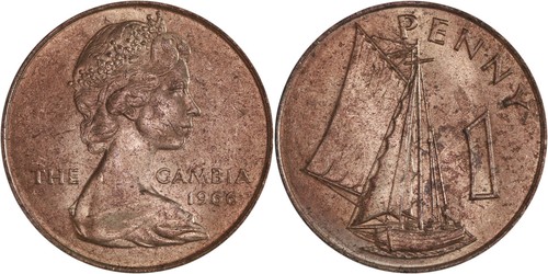 Gambia penny bronzo 1966 - gambia:, 1