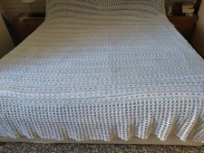 COPRILETTO MATRIMONIALE BIANCO INTERAMENTE FATTO A MANO TUTTO Ad Uncinetto 