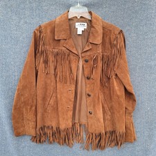 Giacca in pelle scamosciata con frange donna L bottoni western dietro in sella