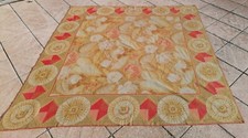 Grande tappeto Aubusson originale vintage disegni geometrici fiori 226 x 228 cm