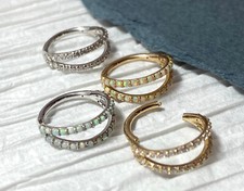 1pz Anello Oro Massiccio 14kt Doppio Foderato Segmento Cerniera Elica Cartilagine Clicker