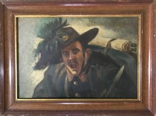 Dipinto Olio Bersagliere Grande Guerra Savoia (da A. D. Campestrini) cm. 57 x 42