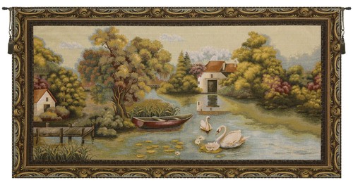 Swans country lake - country, 27x51
