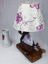 Lampada Abat Jour base legno ferro da stiro antico e paralume artigianale Italy