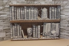 Pannello tesato su telaio legno con tessuto vintage Libreria marrone Fornasetti