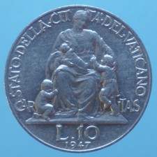 PIO XII 1/2 10 LIRE 1947 ROMA