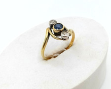 anello antico anni 40 oro 14kt diamanti e zaffiro taglio antico