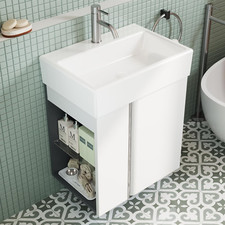 Mobile bagno sospeso da 50 cm con lavabo in ceramica, Soluzioni per bagni piccol