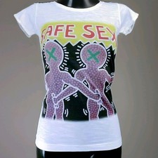 UNBRANDED t.shirt  tribute KATE HARING print "SAFE SEX opera" flamed cotton sz S