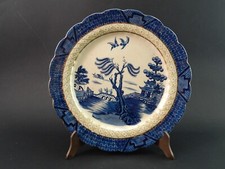 ANTICO REAL OLD WILLOW BOOTHS PIATTO PORCELLANA INGLESE BIANCO BLU E ORO #1801