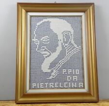 San Pio da Pietrelcina Padre ricamato a mano quadro vintage S. uncinetto cornice