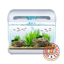 ACQUARIO DERBY BIANCO IN VETRO CURVATO 15 LITRI EFFETTI CASCATA COMPLETO