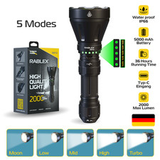 RABLEX Torcia LED 2000 Lumen, Portata 1000 m, Impermeabile, Alluminio