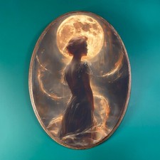 DEA LUNA SELENE DECORAZIONE IN LEGNO, targa in legno gotico strega, arte da parete pagana