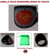 anello legno buccia di cocco,sole,sunshine,yin yang,etnico,chakra,boho,rasta,new