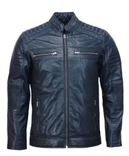 Giacca pelle blu moto uomo
