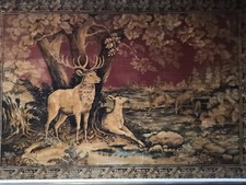 Arazzo da parete con cornice antico anni 70 foresta bosco con cervi 190x135 cm