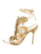 Sandali SERGIO ROSSI pelle oro taglio laser filigrana misura 6,5 IT 36,5 buoni rari