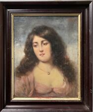 Quadro a Olio Antico Giovane Donna Ritratto 19. Secolo 34 X 28,5 CM K.Firmato