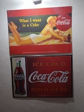 QUADRO / TARGA / PUBBLICITA' / INSEGNA COCA COLA "ICE COLD / SOLD HERE"